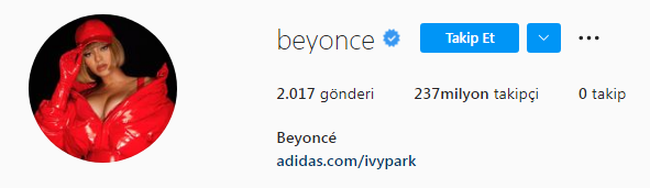 En fazla takipçisi olan hesap beyonce