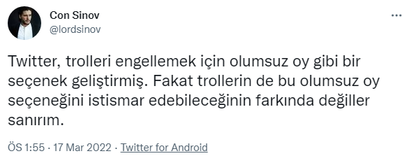 Twitter Olumsuz oy